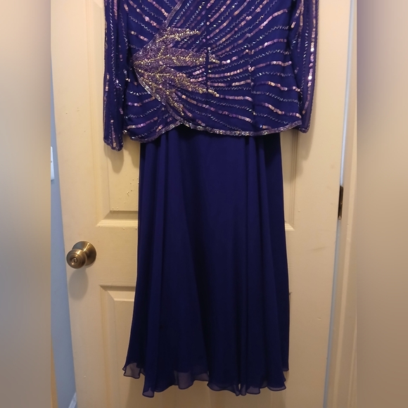 Isaacson's Lime Nite Vintage Purple Silver Silk Sequin 80s New Years Dress-12 - Picture 14 of 16